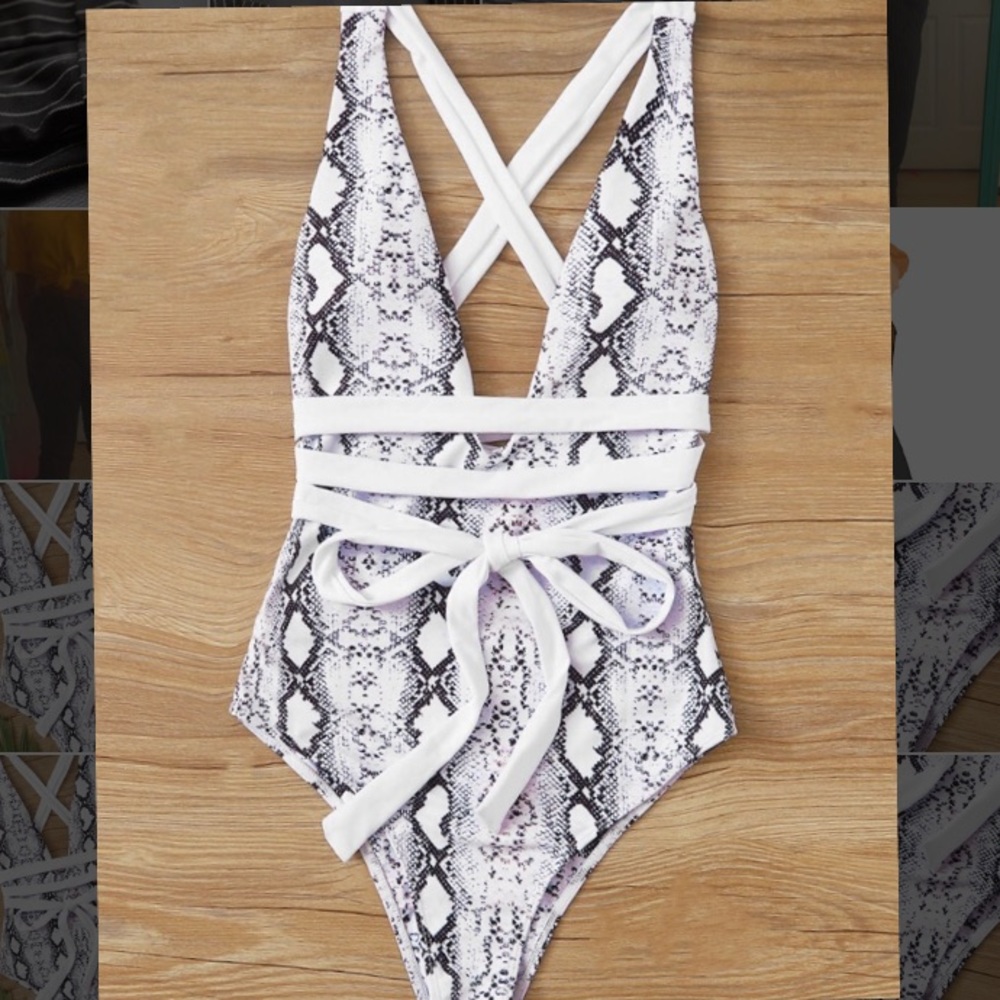 Snakeskin print one piece swim suit